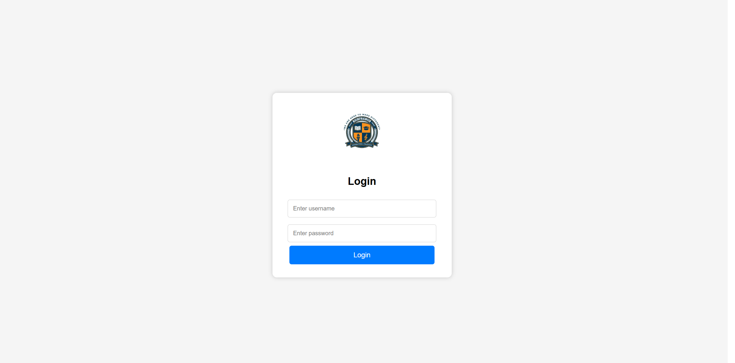 Student login screen